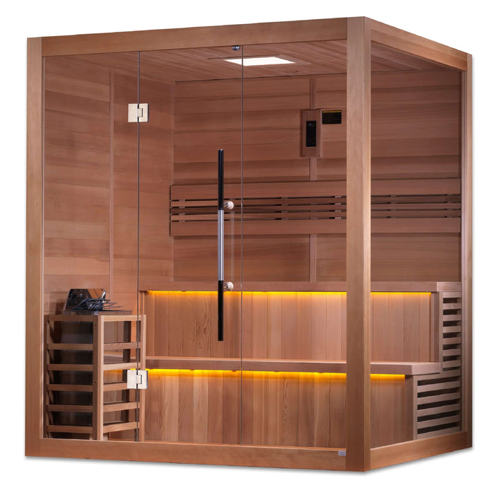 Golden Designs Kuusamo 6-Person Indoor Traditional Sauna Kit + Red Light Therapy | GDI-7206-01