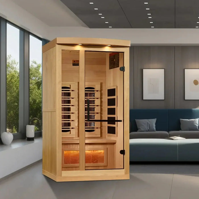 Golden Designs 1-2 Person Full Spectrum Near Zero EMF Indoor Infrared Sauna + Red Light Therapy & Himalayan Salt Bar | GDI-8010-03