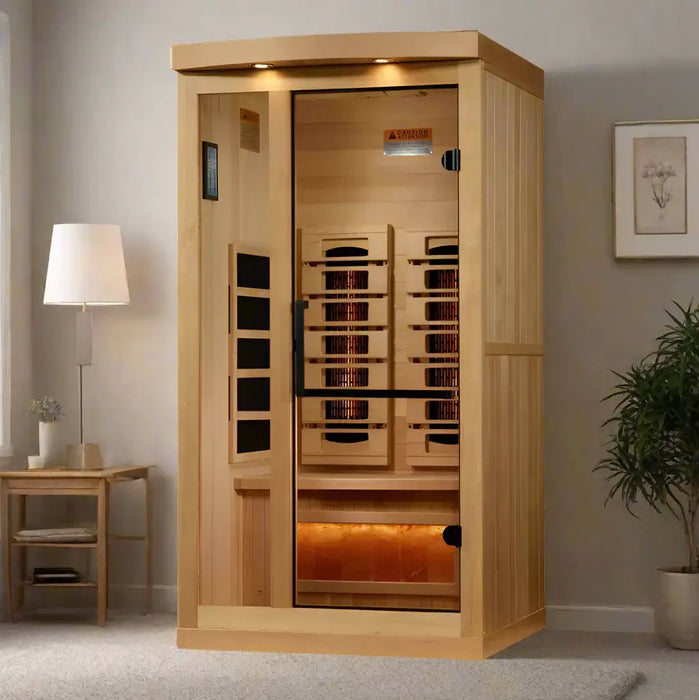 Golden Designs 1-2 Person Full Spectrum Near Zero EMF Indoor Infrared Sauna + Red Light Therapy & Himalayan Salt Bar | GDI-8010-03