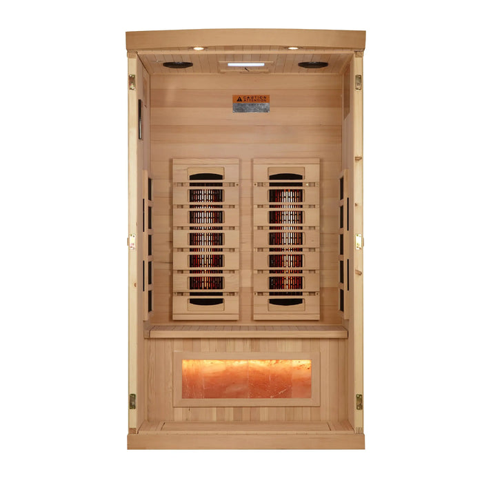 Golden Designs 1-2 Person Full Spectrum Near Zero EMF Indoor Infrared Sauna + Red Light Therapy & Himalayan Salt Bar | GDI-8010-03