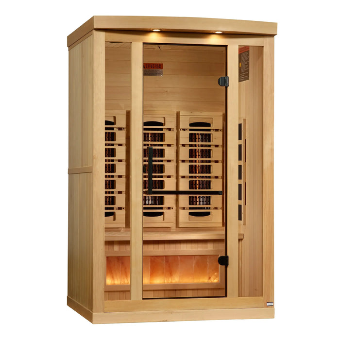 Golden Designs 2-Person Full Spectrum Near Zero EMF Indoor Infrared Sauna + Red Light Therapy & Himalayan Salt Bar | GDI-8020-03