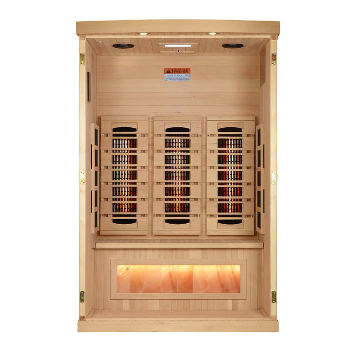 Golden Designs 2-Person Full Spectrum Near Zero EMF Indoor Infrared Sauna + Red Light Therapy & Himalayan Salt Bar | GDI-8020-03