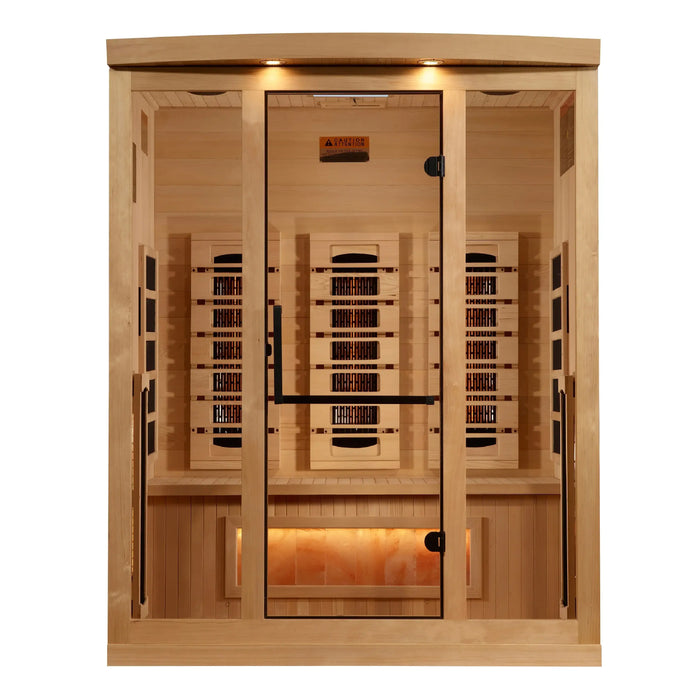 Golden Designs 3-Person Full Spectrum Near Zero EMF Indoor Infrared Sauna + Red Light Therapy & Himalayan Salt Bar | GDI-8030-03