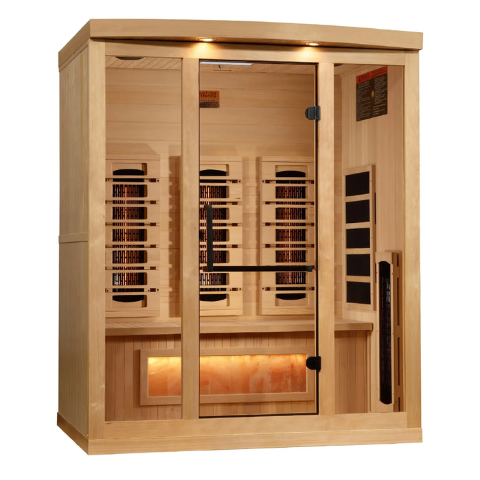 Golden Designs 3-Person Full Spectrum Near Zero EMF Indoor Infrared Sauna + Red Light Therapy & Himalayan Salt Bar | GDI-8030-03
