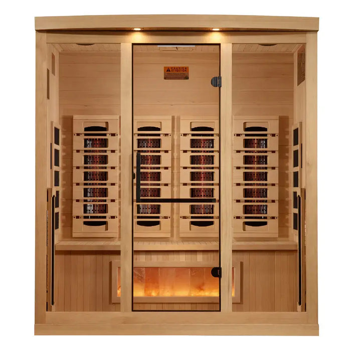 Golden Designs 4-Person Full Spectrum Near Zero EMF Indoor Infrared Sauna + Red Light Therapy & Himalayan Salt Bar | GDI-8040-03