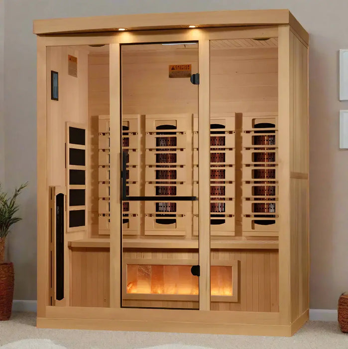 Golden Designs 4-Person Full Spectrum Near Zero EMF Indoor Infrared Sauna + Red Light Therapy & Himalayan Salt Bar | GDI-8040-03