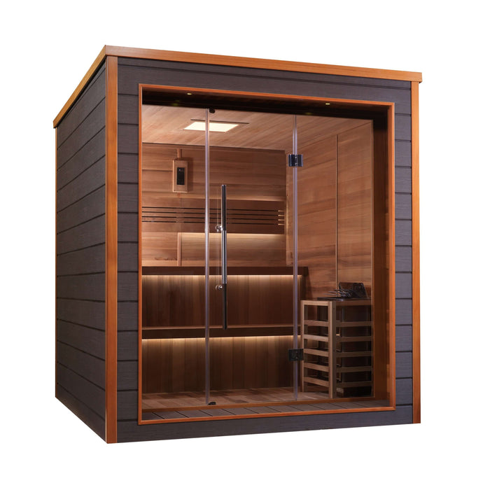 Golden Designs Bergen 6-Person Cedar Outdoor Sauna & Harvia Traditional Electric Heater Kit | GDI-8206-01