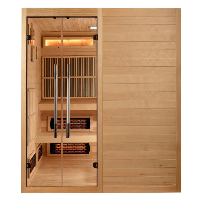 Golden Designs Toledo 6-Person Hybrid Indoor Sauna w/ Full Spectrum Infrared & Harvia Traditional Electric Heater + Red Light Therapy Kit | GDI-8360-01