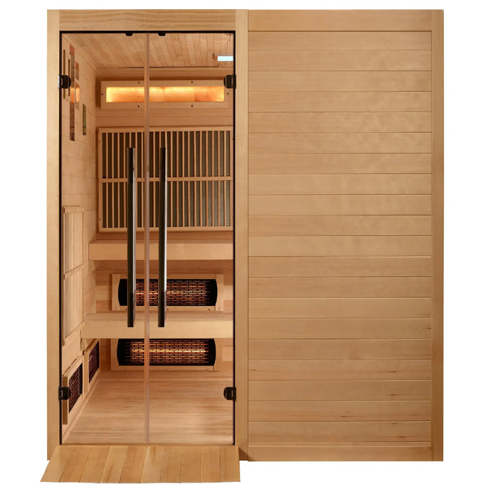 Golden Designs Toledo 6-Person Hybrid Indoor Sauna w/ Full Spectrum Infrared & Harvia Traditional Electric Heater + Red Light Therapy Kit | GDI-8360-01