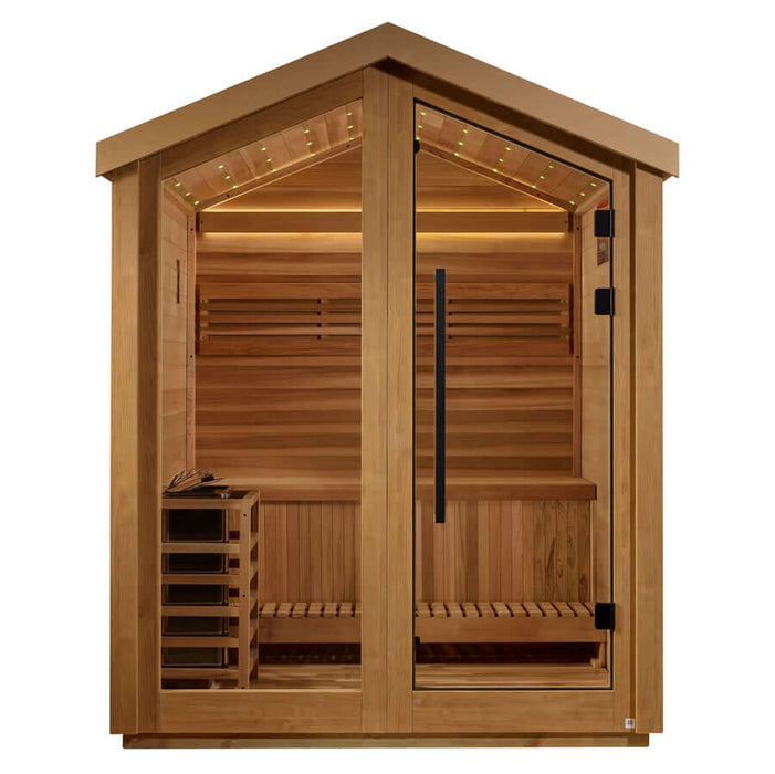 Golden Designs Savonlinna 3-Person Red Cedar Outdoor Sauna & Harvia Traditional Electric Heater Kit | GDI-8503-02