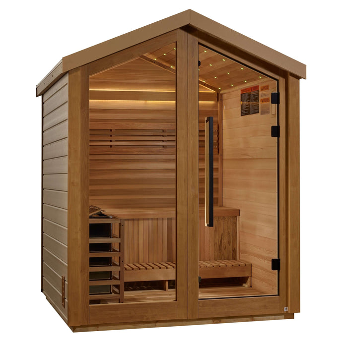 Golden Designs Savonlinna 3-Person Red Cedar Outdoor Sauna & Harvia Traditional Electric Heater Kit | GDI-8503-02