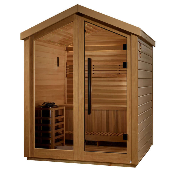 Golden Designs Savonlinna 3-Person Red Cedar Outdoor Sauna & Harvia Traditional Electric Heater Kit | GDI-8503-02