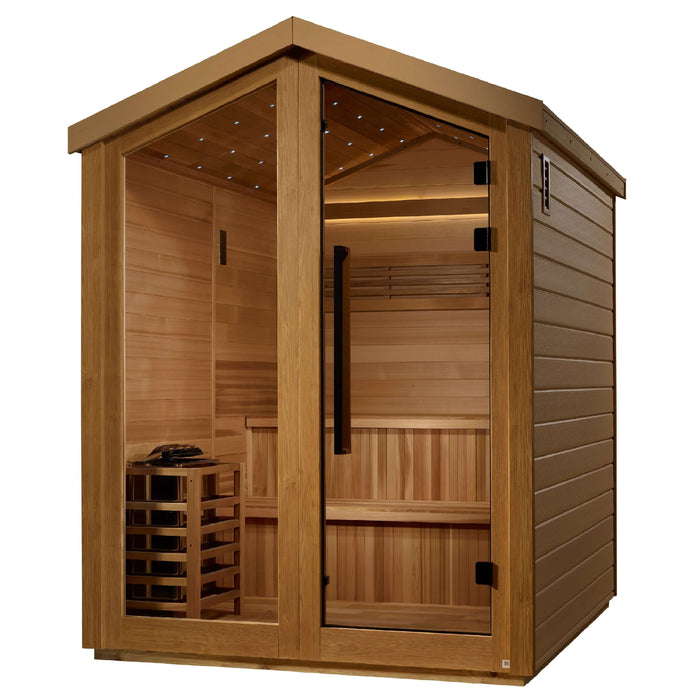 Golden Designs Kaarina 6-Person Red Cedar Outdoor Sauna & Harvia Traditional Electric Heater Kit | GDI-8506-02