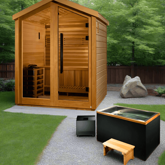 Golden Designs Savonlinna 3-Person Red Cedar Outdoor Sauna & Harvia Traditional Electric Heater Kit | GDI-8503-02