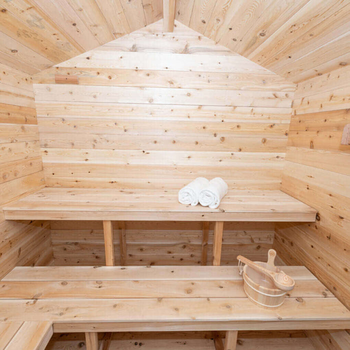 Dundalk Leisurecraft Canadian Timber 6 Person Georgian Outdoor Traditional Cabin Sauna With Porch  | CTC88PW