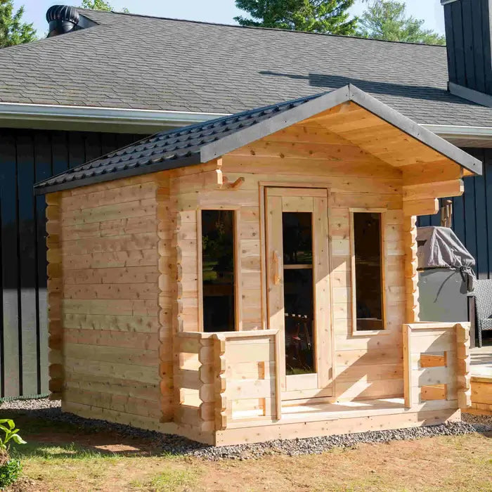 Dundalk Leisurecraft Canadian Timber 6 Person Georgian Outdoor Traditional Cabin Sauna With Porch  | CTC88PW
