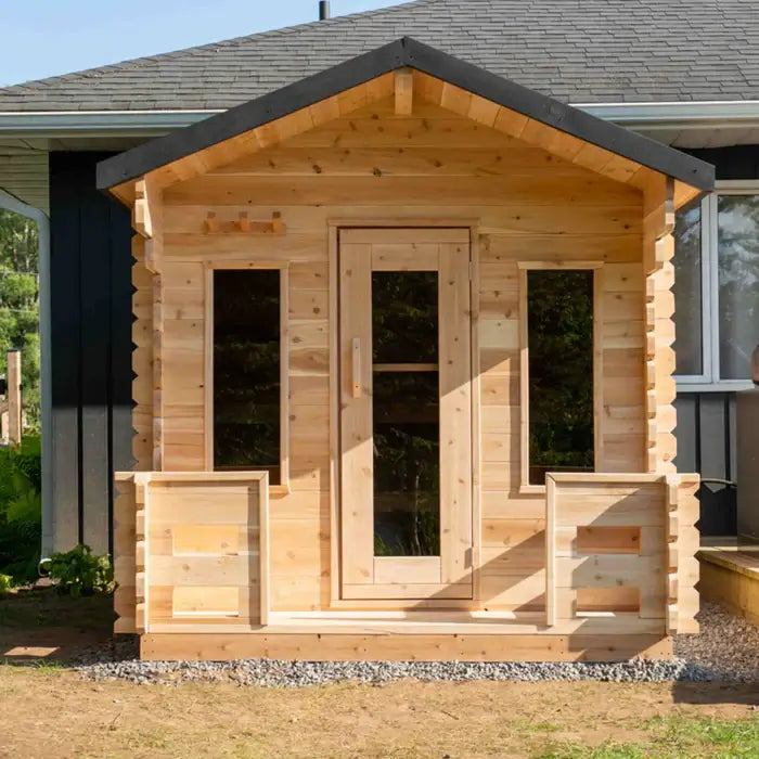 Dundalk Leisurecraft Canadian Timber 6 Person Georgian Outdoor Traditional Cabin Sauna With Porch  | CTC88PW