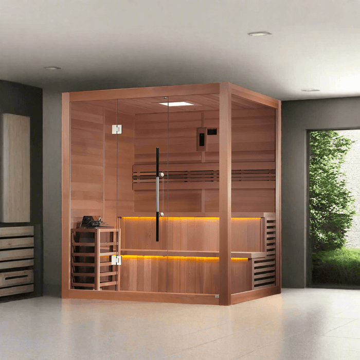 Golden Designs Kuusamo 6-Person Indoor Traditional Sauna Kit + Red Light Therapy | GDI-7206-01
