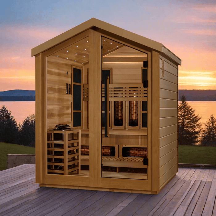 Golden Designs Loviisa 3-Person Hybrid Outdoor Sauna w/ Full Spectrum Infrared & Harvia Traditional Electric Heater Kit | GDI-8523-01