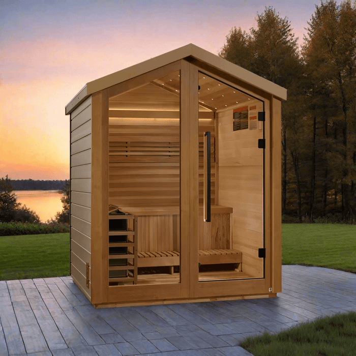 Golden Designs Savonlinna 3-Person Red Cedar Outdoor Sauna & Harvia Traditional Electric Heater Kit | GDI-8503-02