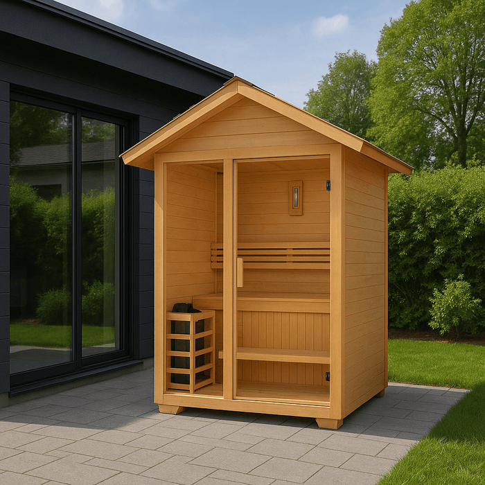 Golden Designs Arlberg 3-Person Outdoor Sauna & Harvia Traditional Electric Heater Kit + Red Light Therapy | GDI-8103-01