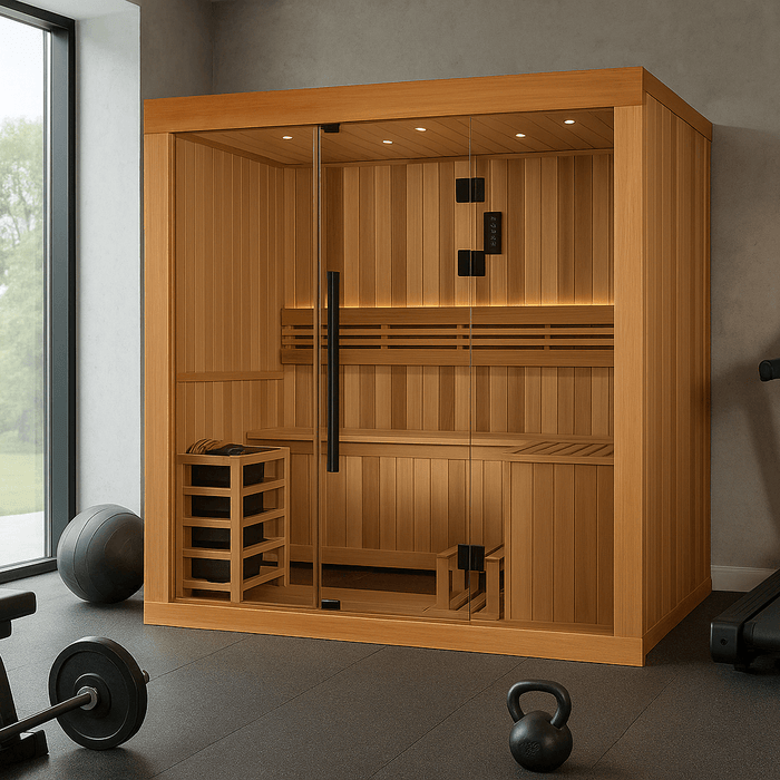 Golden Designs Copenhagen 3-Person Indoor Sauna & Harvia Traditional Electric Heater Kit | GDI-7389-02