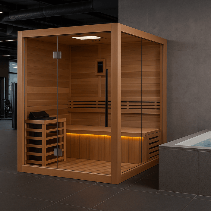 Golden Designs Forssa 3-Person Indoor Traditional Sauna Kit + Red Light Therapy | GDI-7203-01
