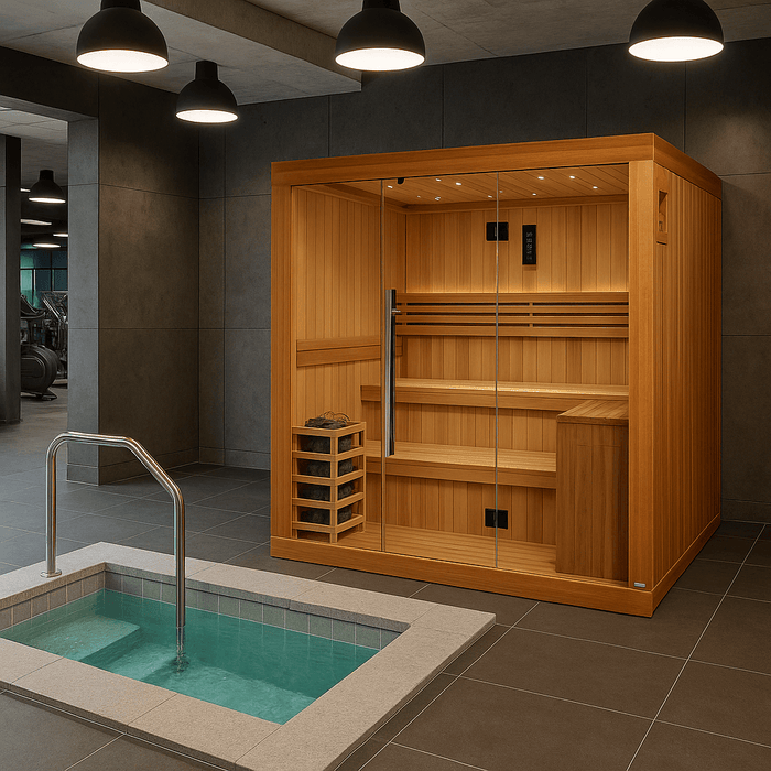 Golden Designs Osla 6-Person Indoor Sauna & Harvia Traditional Electric Heater Kit | GDI-7689-02