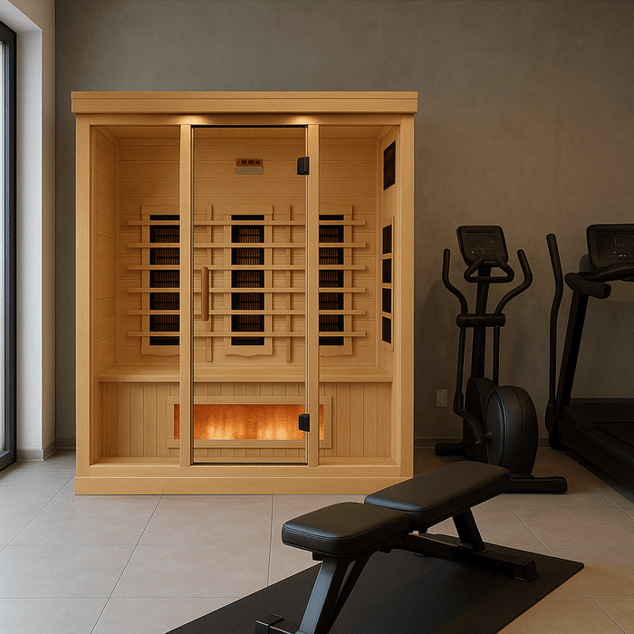 Golden Designs 4-Person Full Spectrum Near Zero EMF Indoor Infrared Sauna + Red Light Therapy & Himalayan Salt Bar | GDI-8040-03