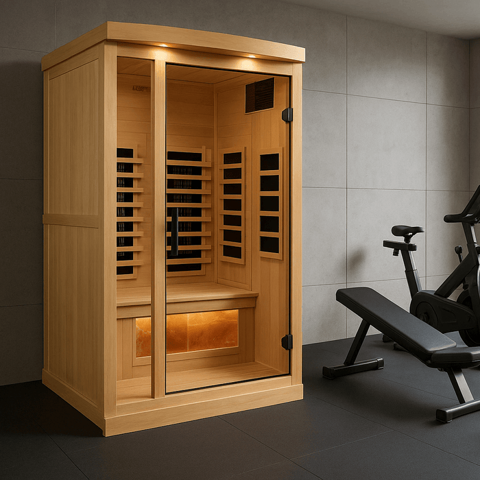 Golden Designs 1-2 Person Full Spectrum Near Zero EMF Indoor Infrared Sauna + Red Light Therapy & Himalayan Salt Bar | GDI-8010-03