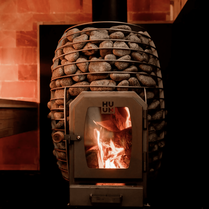 HUUM HIVE 17kW Wood Burning Sauna Stove Package w/ Thru-Roof Chimney and Stones and Floor Protection