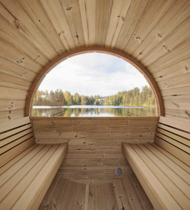 SaunaLife 6 Person 7' Long Outdoor Traditional Barrel Sauna w/ Rear Window | Ergo Model E8W