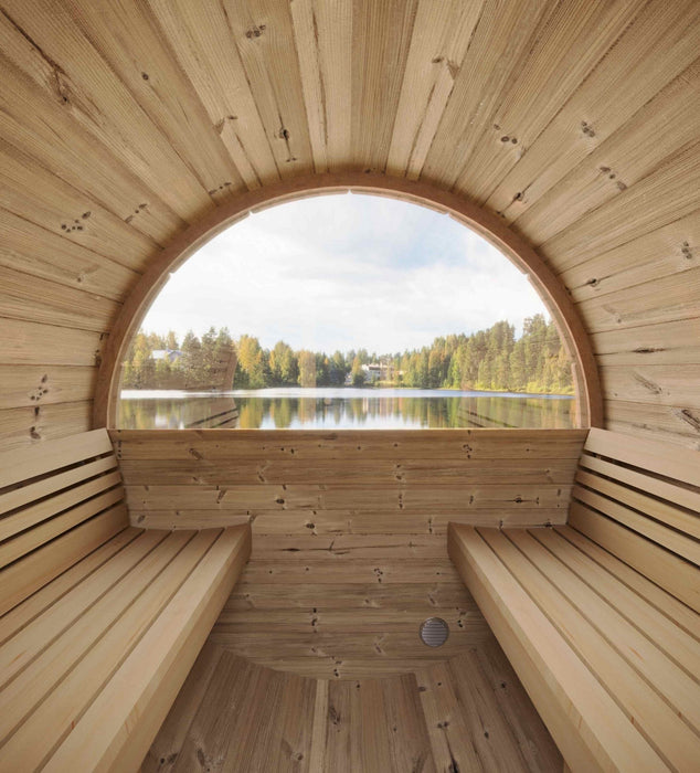 SaunaLife 4 Person 6' Long Outdoor Traditional Barrel Sauna w/ Glass Front | Ergo Model E7G