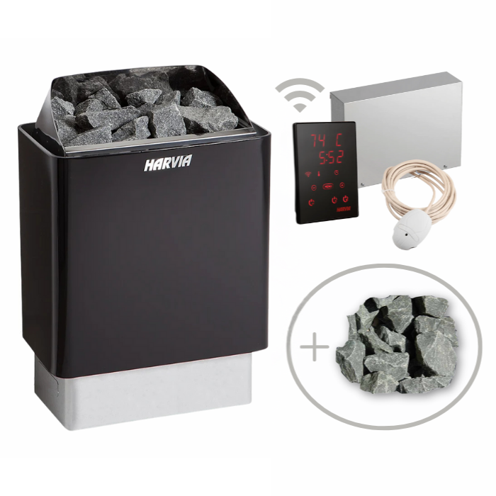 Harvia KIP 240V Electric Heater Package w/ Digital Controller and Wifi and Stones | Black Steel