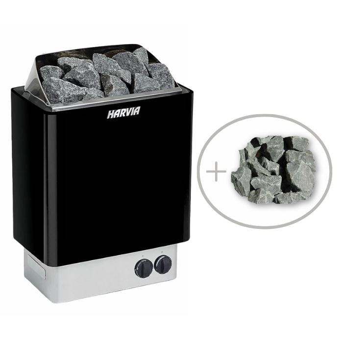 Harvia KIP 240V Electric Heater Package w/ Built-In Knob Controls and Stones | Black Steel