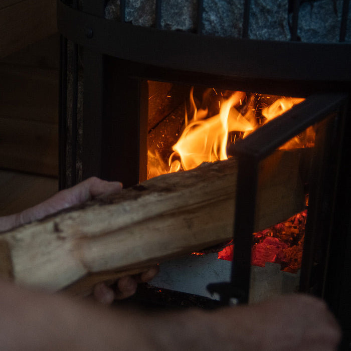 Harvia Legend 240 GreenFlame 15.9kW Wood Burning Stove Package w/ Chimney Kit, Rock Cage, Protective Bedding, Sheath, Stones