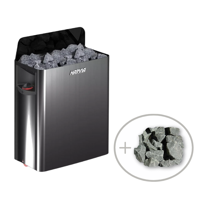 Harvia The Wall 6/8kW 240V Black Steel Electric Heater Package w/ Built-In Knob Controls and Stones