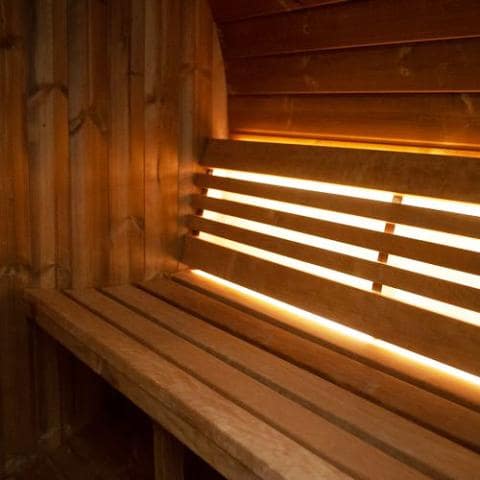 SaunaLife 4 Person 6' Long Outdoor Traditional Barrel Sauna w/ Glass Front | Ergo Model E7G
