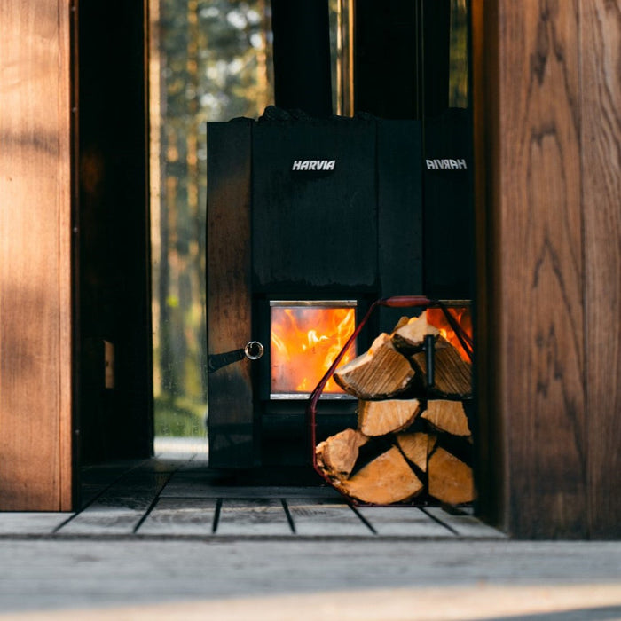 Harvia Linear 16 17.9k Wood Burning Stove Package w/ Chimney Kit, Protective Bedding, Sheath, Stones