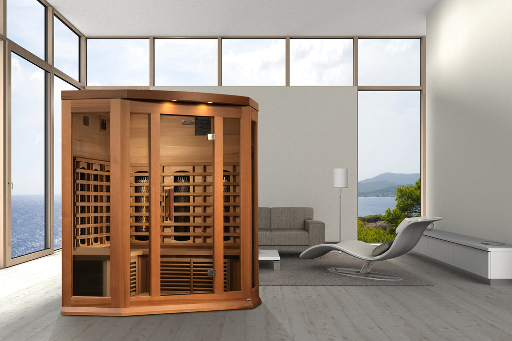 Maxxus 3-Person Corner Full Spectrum Near Zero EMF Indoor Infrared Sauna + Red Light Therapy | MX-M356-01-FS CED