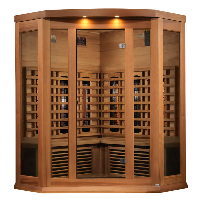 Maxxus 3-Person Corner Full Spectrum Near Zero EMF Indoor Infrared Sauna + Red Light Therapy | MX-M356-01-FS CED