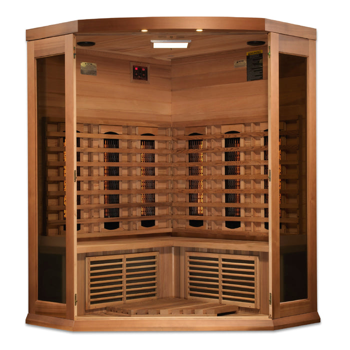 Maxxus 3-Person Corner Full Spectrum Near Zero EMF Indoor Infrared Sauna + Red Light Therapy | MX-M356-01-FS CED