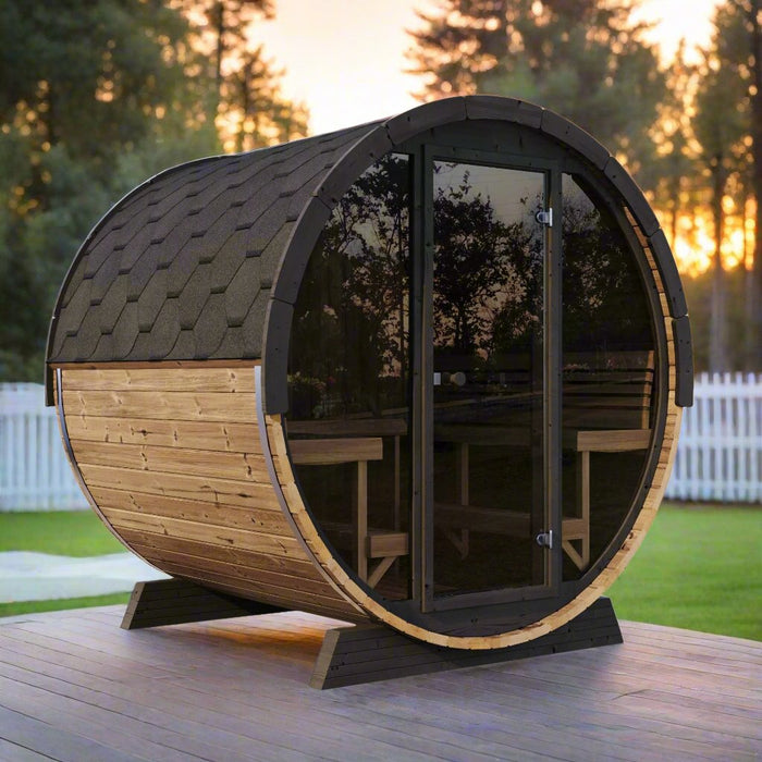 SaunaLife 4 Person 6' Long Outdoor Traditional Barrel Sauna | Ergo Model EE8G