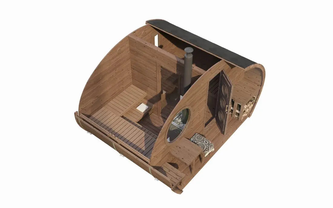 SaunaLife 8 Person G11 Outdoor Traditional Barrel Sauna with Changeroom Saunalife