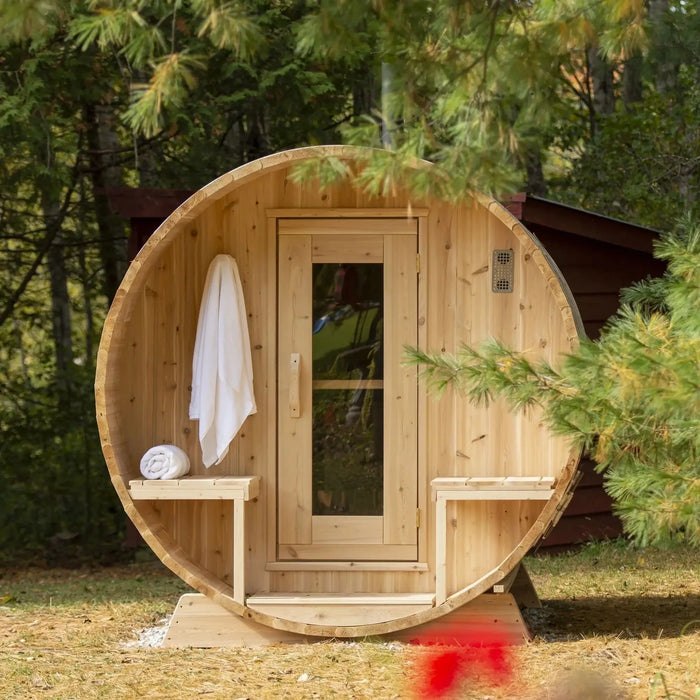 Dundalk Leisurecraft Canadian Timber 4 Person Serenity Outdoor Traditional Barrel Sauna | CTC2245W