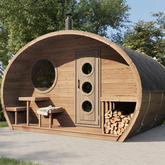 SaunaLife 8 Person Outdoor Traditional Barrel Sauna with Changeroom  | G11