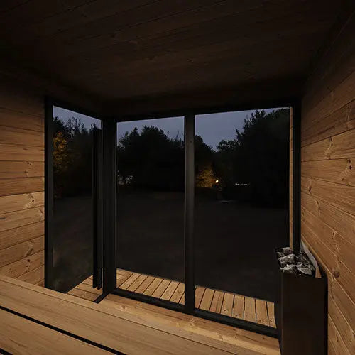 SaunaLife 6 Person GL6 Glass Corner Outdoor Traditional Sauna Saunalife