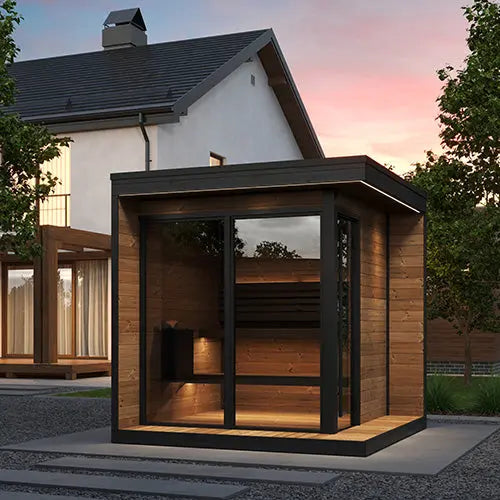 SaunaLife 6 Person GL6 Glass Corner Outdoor Traditional Sauna Saunalife