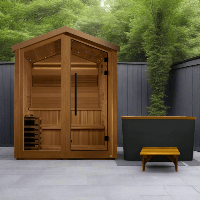 Golden Designs Kaarina 6-Person Red Cedar Outdoor Sauna & Harvia Traditional Electric Heater Kit | GDI-8506-02