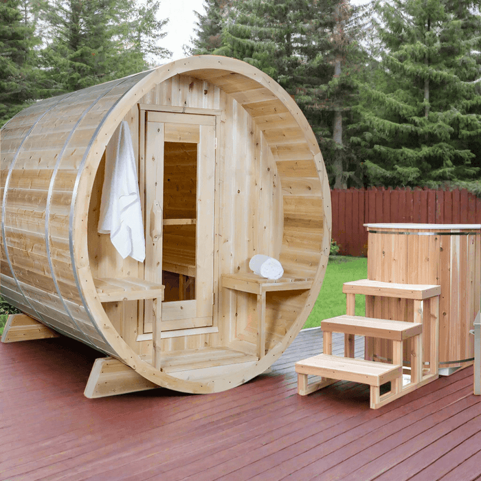 Dundalk Leisurecraft Canadian Timber 4 Person Serenity Outdoor Traditional Barrel Sauna | CTC2245W